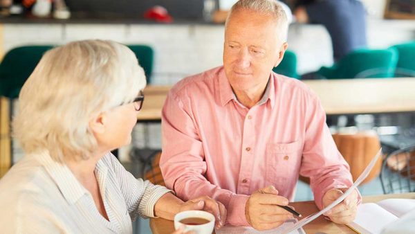 man and woman having a conversation