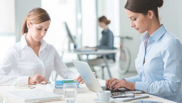 Women working individually in white office