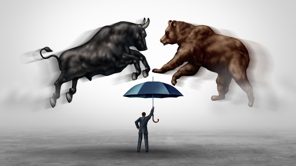 US Market History depicted through an image of a bull and a bear.